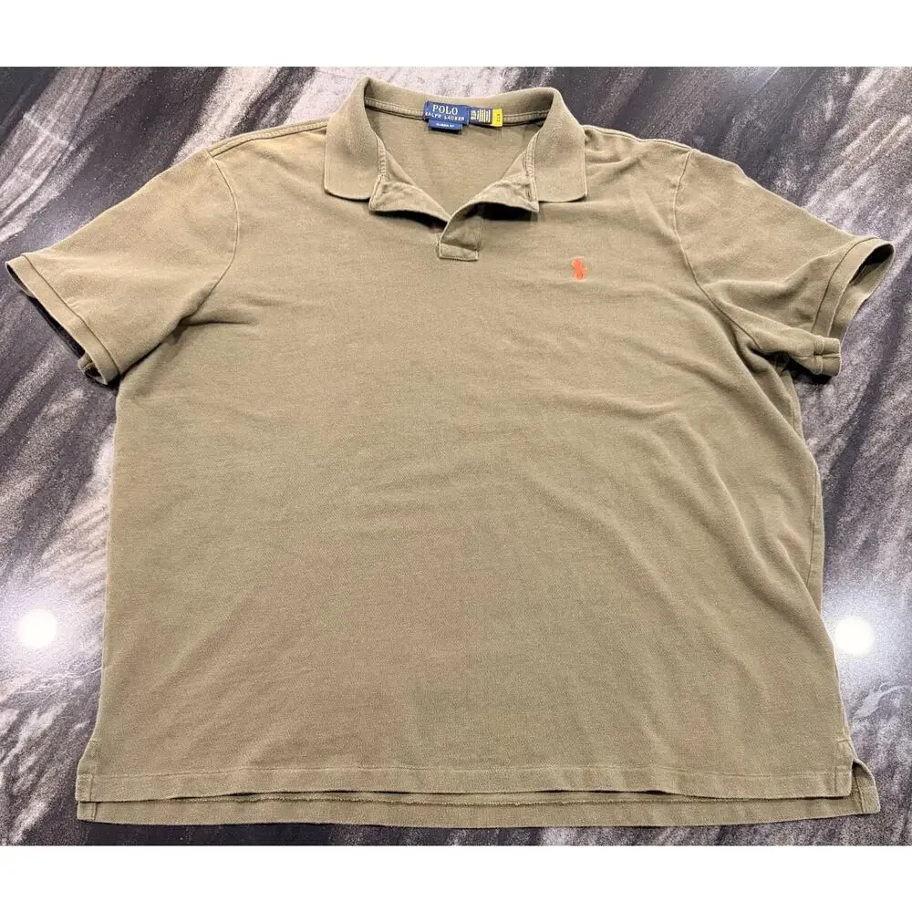 Polo Ralph Lauren Classic Fit Polo Shirt Mens XXL Olive Green Orange Pony Cotton